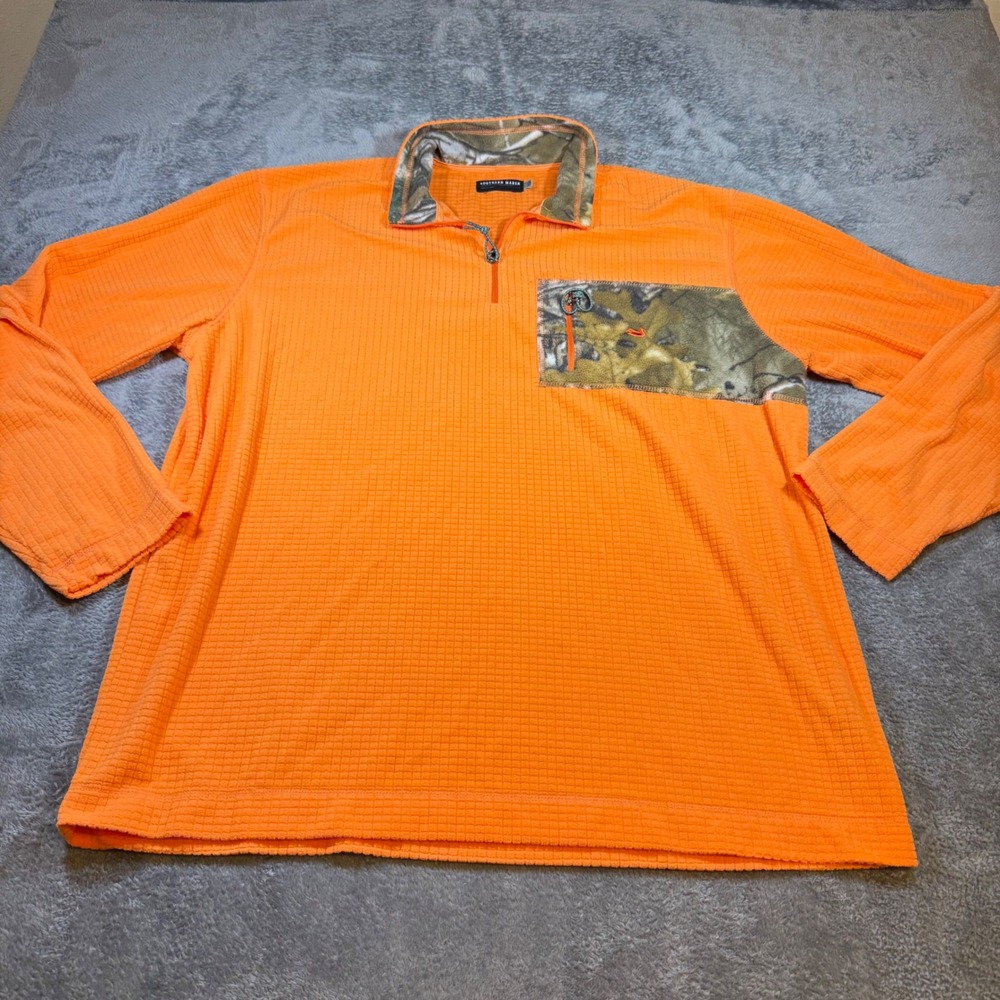 Southern Marsh Fieldtec Mens XL Orange Waffle Knit Camo Trim 1/4 Zip Pullover
